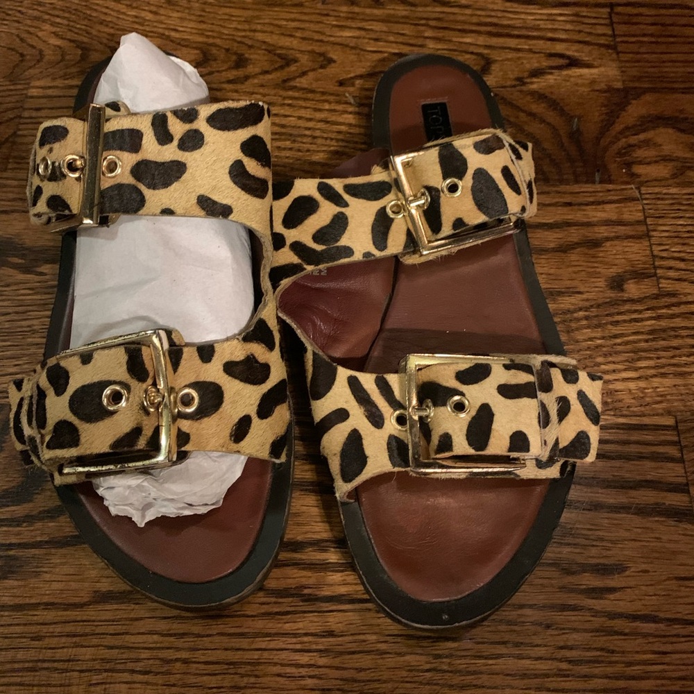 Leopard Calf Hair Top Shop Sandals